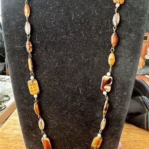 Vintage Art Deco Brown Glass Bead Necklace 32" Women's Jewelry